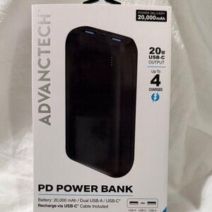 Advanctech Pd Power Bank 20,000 Mah, Dual Usb-a, USB C Black Sealed in Box